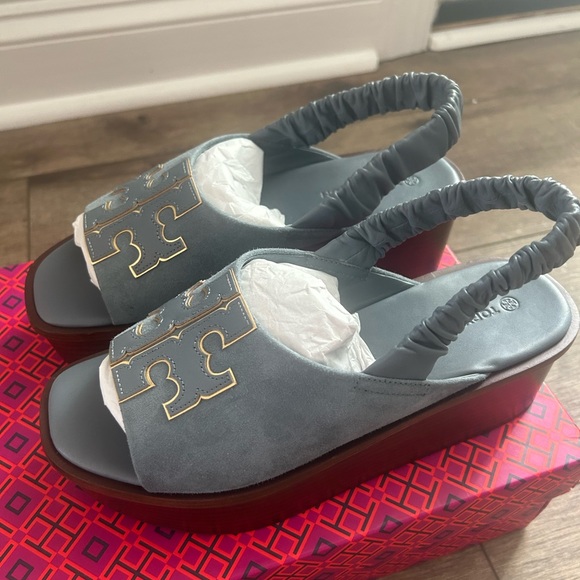NIB Tory Burch Ines Light Blue Slingback Flatform Sandal Size 8.5 - Picture 2 of 5